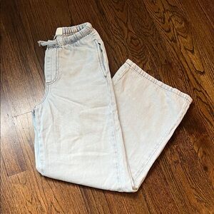 Zara Kids Light Wash Denim Drawstring Waistband Wide Leg Jeans